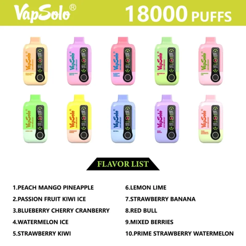 Vapsolo DG 18000 Vape jetable 18K Puffs 28ML EU Warehouse Flavor List