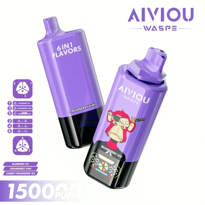 150k Vape Waspe Aiviou 150000 6 in 1 - Blueberry Ice & Strawberry Kiwi & Cherry Strawberry Ice