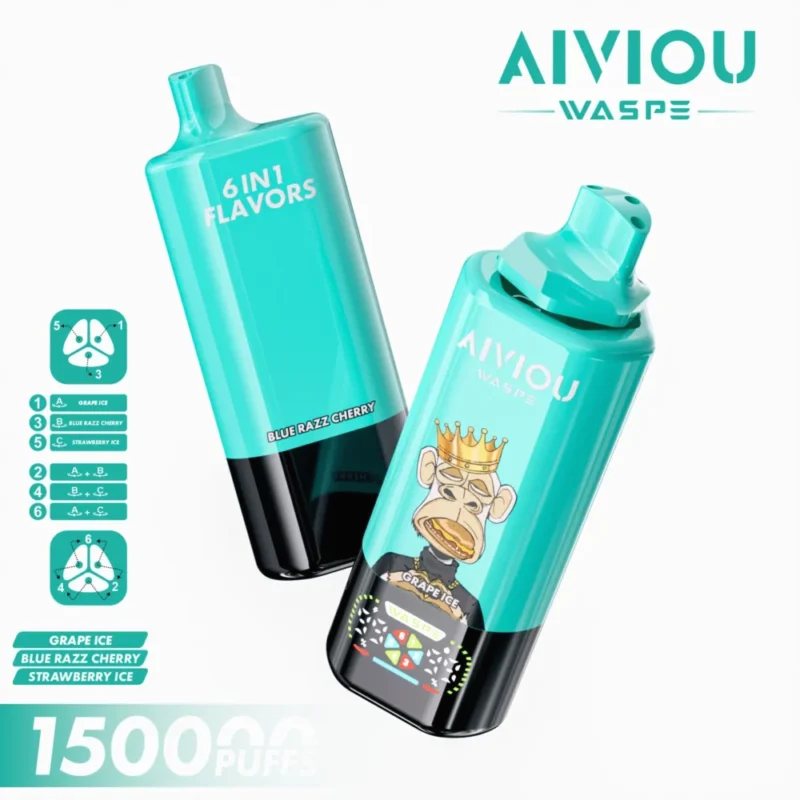 150k Vape Waspe Aiviou 150000 6 in 1 - Grape Ice & Blue Razz Cherry & Strawberry Ice