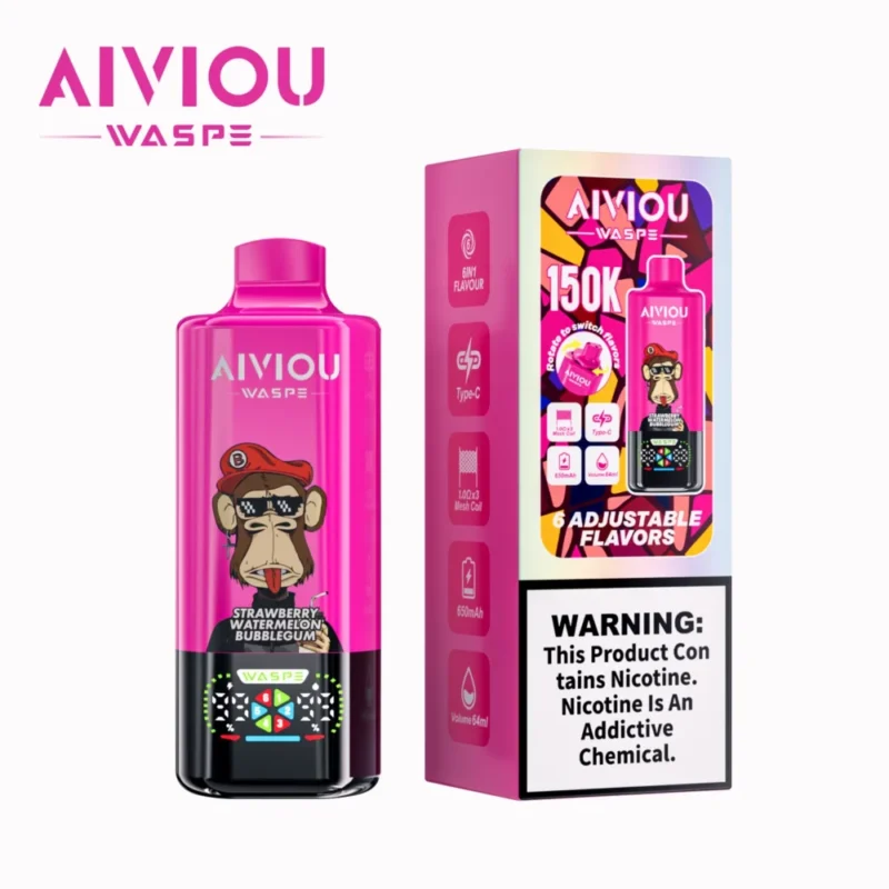150k Vape Waspe Aiviou 150000 6 in 1 - Strawberry Watermelon Bubblegum & Sour Mango Ice & Strawberry Grape Ice (2)