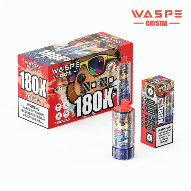 180k Vape Waspe Crystal 180K 8 in 1 Flavors E Cigarette - GRAPE ICE&STRAWBERRY KIWI & WATER MELON ICE & BLUE RANCHER