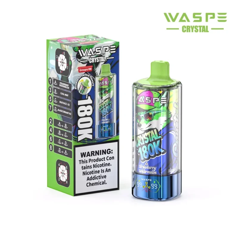 180k Vape Waspe Crystal 180K 8 in 1 Flavors E Cigarette - STRAWBERRY WATERMELON & COOL MINT&BLUE RAZZ ICE & BLACKCURRANT ICE (2)