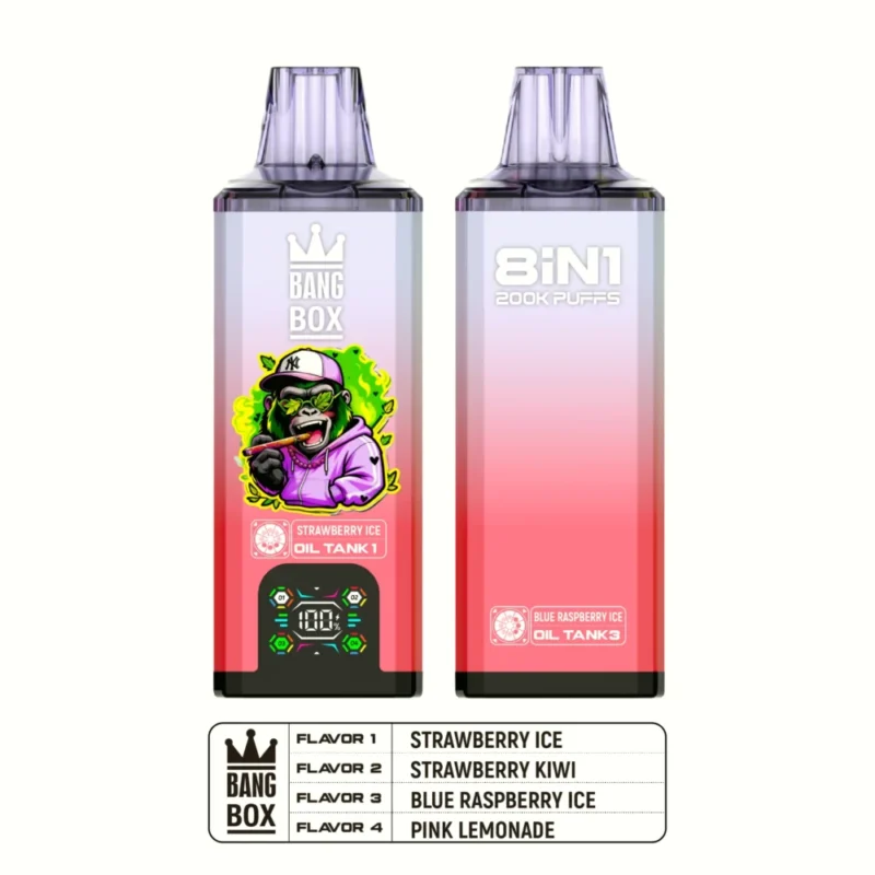 Puff 200k Bang Box 200k Puffs Disposable Vape E Cigarette - Strawberry Ice+Strawberry Kiwi+Blue Raspberry Ice+Pink Lemonade (2)