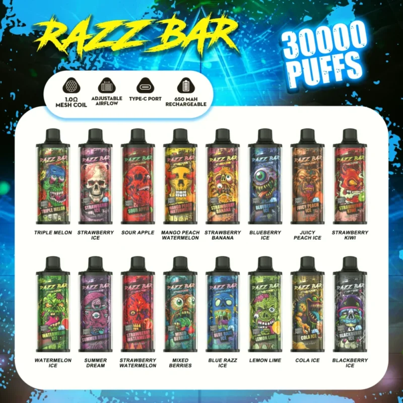 Razz Bar 30000 Razz Bar 30k Vape Adjustable EU Warehouse flavors list
