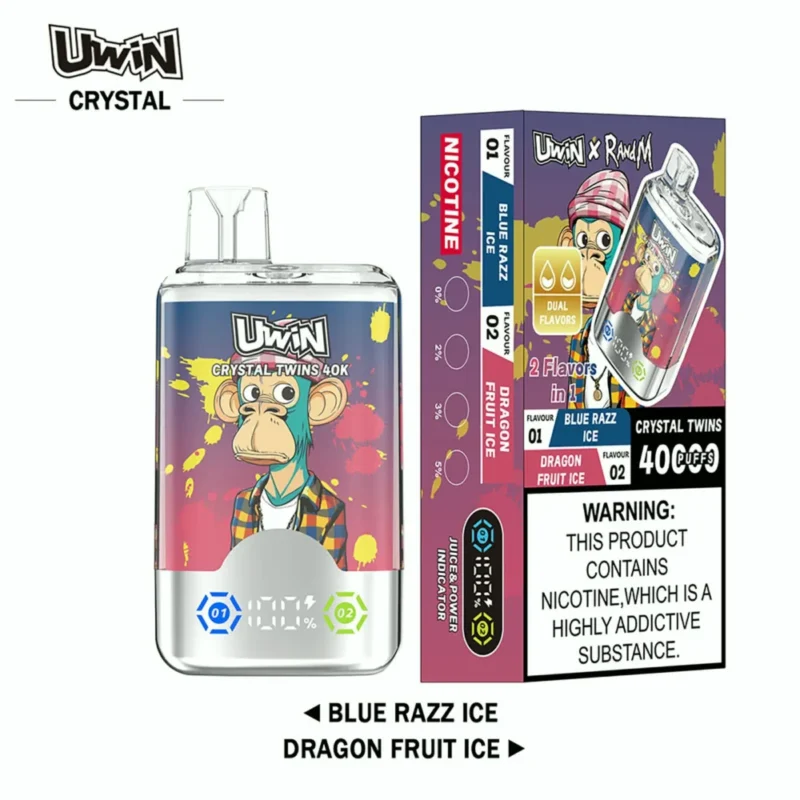 Uwin RandM Crystal Twins 40000 40k Puffs - Blue Razz Ice & Dragon Fruit Ice