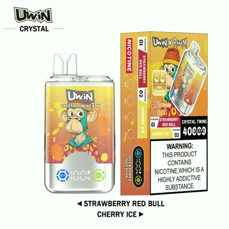 Uwin RandM Crystal Twins 40000 40k Puffs - Strawberry Red Bull & Cherry Ice